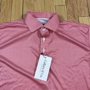 NWT Collars and Co Men’s Size Medium Dress Collar Polo Shirt Red Houndstooth